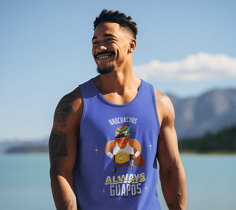 Ai Generated Mockup Of A Man With Arm Tattoos Wearing A Tank Top By A Lake