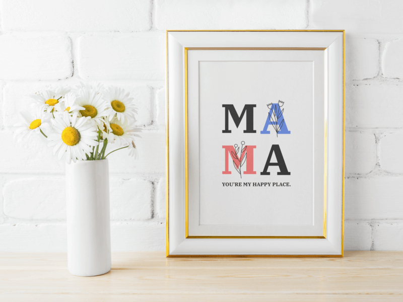 Art Print Mockup Featuring A Mother's Day Design With A Golden Frame And A Flower Vase