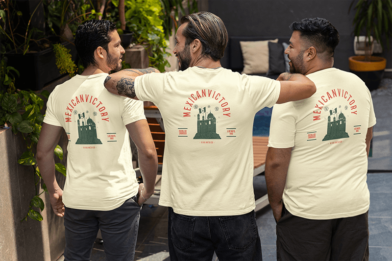 Back View Bella Canvas T Shirt Mockup Of Three Happy Men In A Bachelor Party