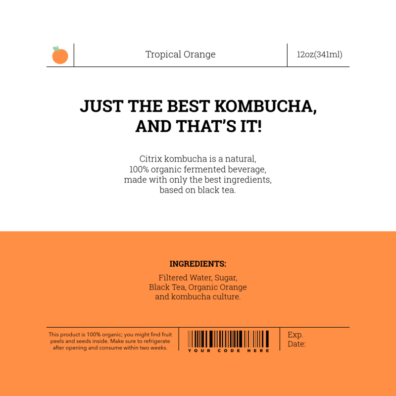 Back View Label Maker For An Organic Orange Kombucha