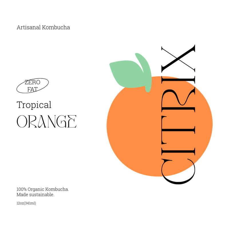 Front Label Maker For An Organic Kombucha With An Illustrated Orange