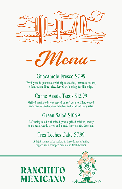 Menu Flyer Design Maker Featuring Dishes With Prices For A Tex Mex Restaurant