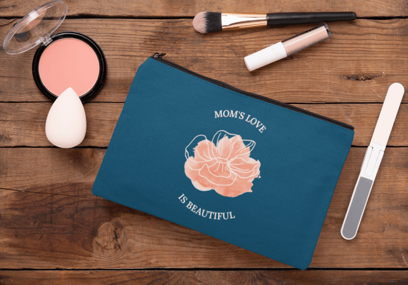 Mockup Of A Cosmetic Pouch Lying On A Wooden Surface