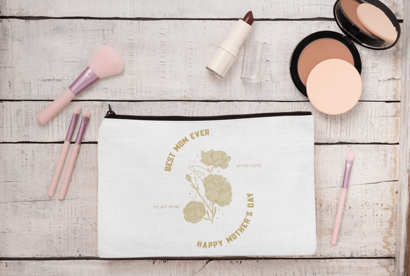 Mockup Of A Cosmetic Pouch Placed Next To Some Makeup