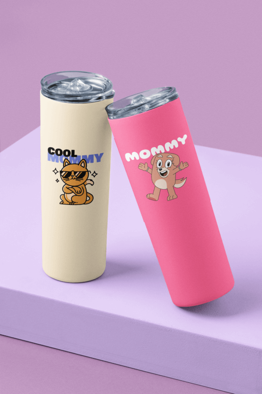 Mockup Of A Skinny Tumbler Leaning On Another One