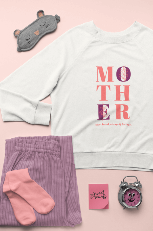 Sweatshirt Mockup Featuring A Personalized Mother's Day Gift Comfy Pajama Outfit