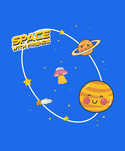 T Shirt Design Template With Illustrated Space Doodles For Children