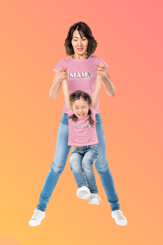 T Shirt Mockup Featuring A Woman Playing With Her Daughter In A Studio