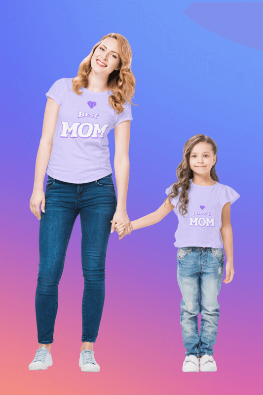 T Shirt Mockup Featuring A Woman With Her Daughter In A Studio