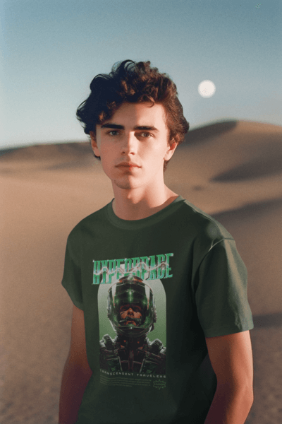 T Shirt Mockup Featuring An AI Generated Man Inspired By A Dune Character