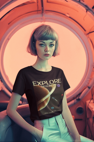 T Shirt Mockup Of An AI Generated Mockup Featuring A Woman In A Retro Aesthetic
