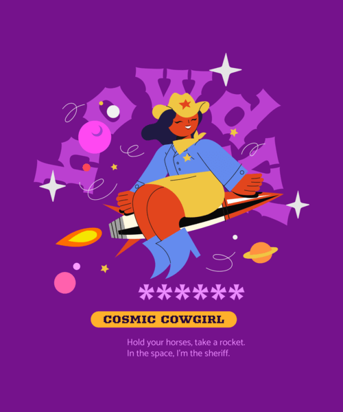 Trendy T Shirt Design Maker With An Illustration Of A Space Cowgirl