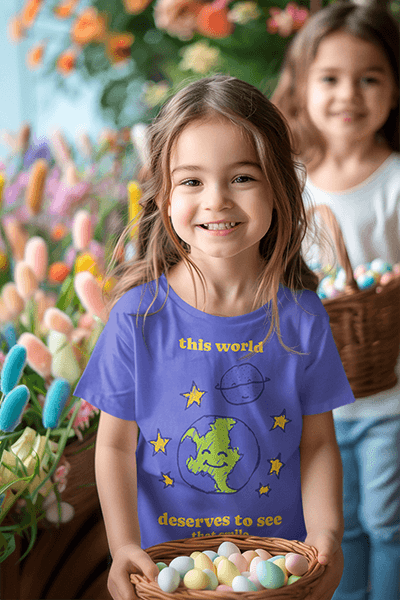 Ai Created Tee Mockup Of A Smiling Girl Having Fun At An Easter Egg Hunt With Her Sister