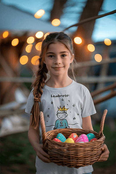 Ai Generated T Shirt Mockup Featuring A Smiling Girl On A Fun Easter Egg Hunt