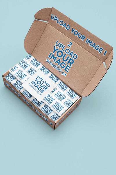 Mockup Of A Box With Wrapping Paper And A Sticker