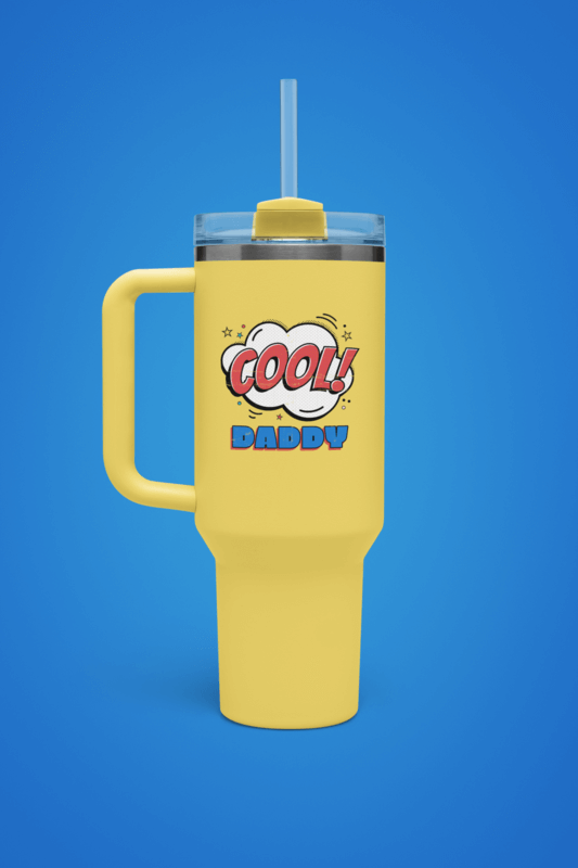 Mockup Of A Stanley Tumbler Featuring A Father's Day Design Placed On A Customizable Surface
