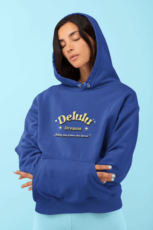 Mockup Of A Woman Comfortably Wearing A Blue Hoodie