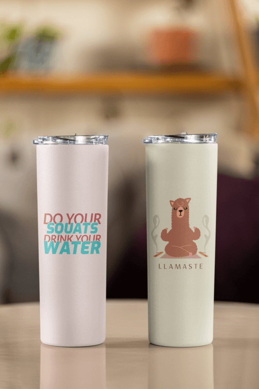 Mockup Of Two Skinny Tumblers With A Blurry Background