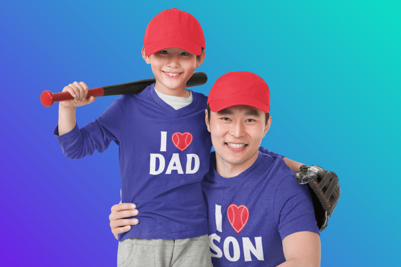 T Shirt Mockup Of A Father And His Son Wearing Matching Baseball Hats
