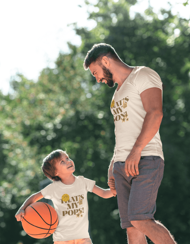 T Shirt Mockup Of A Father Playing Basketball With His Kid