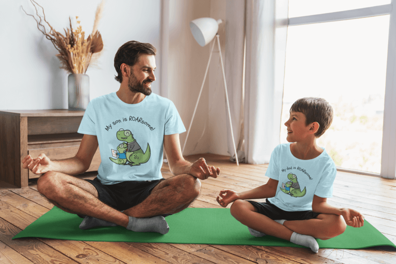 T Shirt Mockup Of A Man And His Son Doing Indoor Yoga For Personalized Father's Day Gifts Inspiration