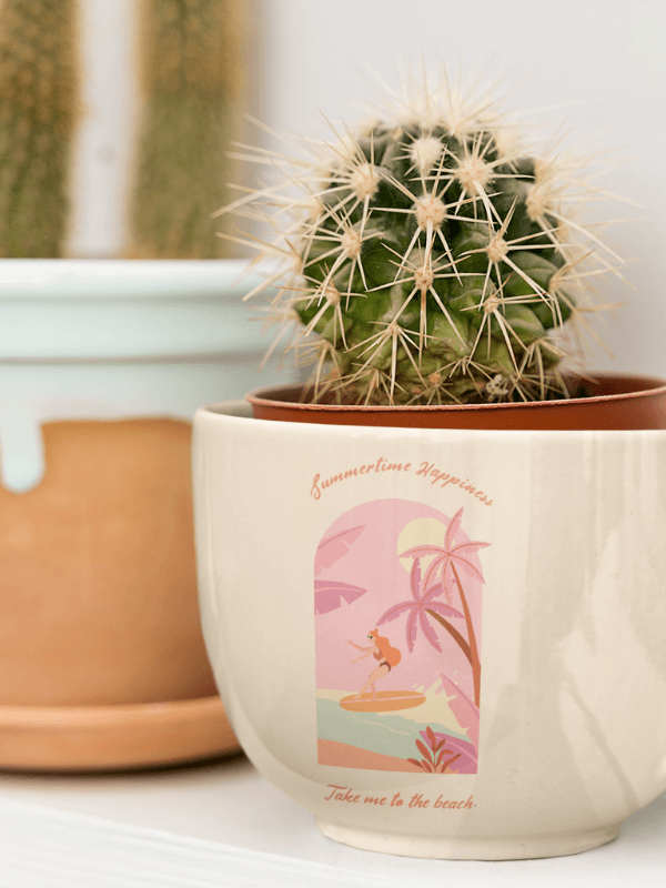 A 20 Oz Coffee Mug With An Aesthetic Summer Design Used As A Plant Pot