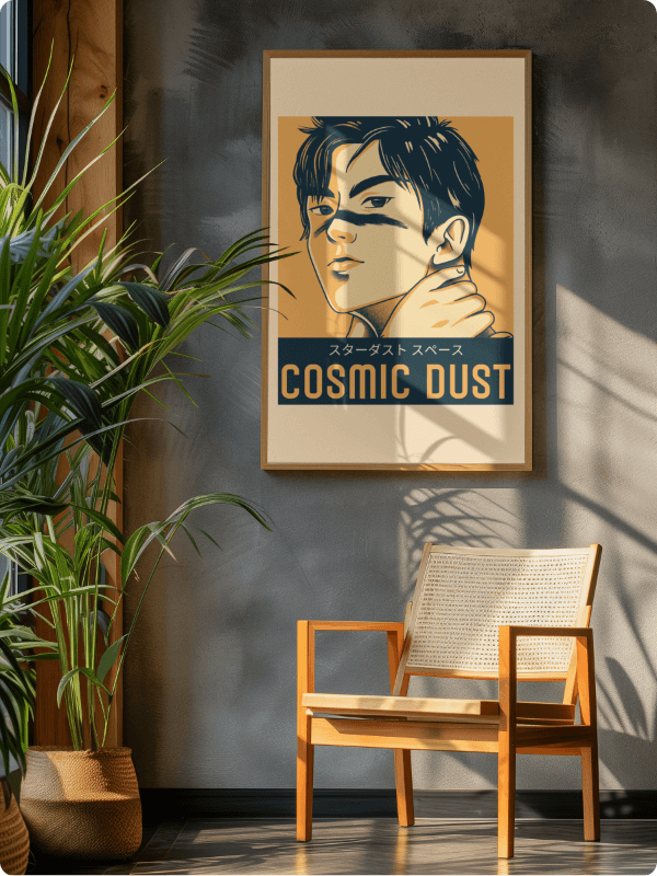 AI Generated Mockup Featuring A Vertical Art Print Placed Next To Indoor Plants