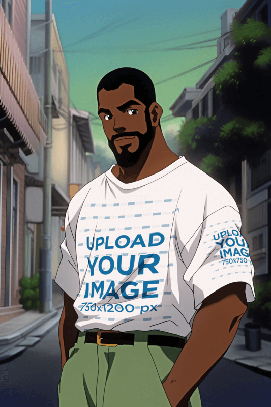 Crewneck T Shirt Mockup Featuring An Anime Bearded Man Illustration