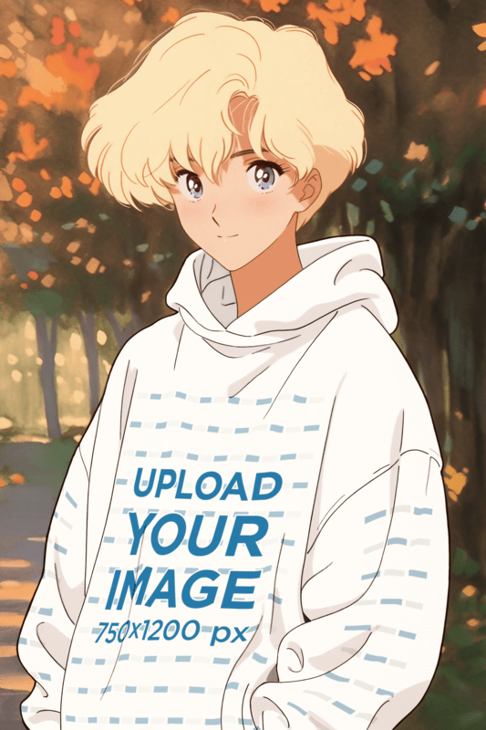 Pullover Hoodie Mockup Of An AI Generated Character Inspired By A 90s Anime