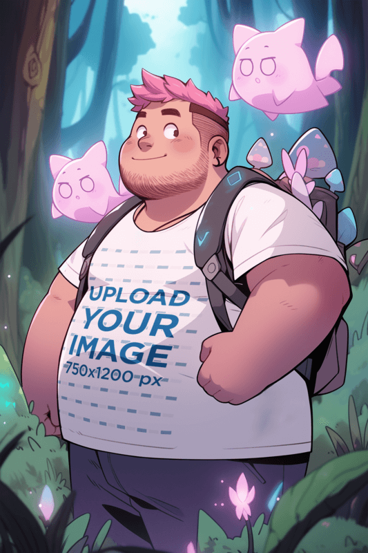 T Shirt Mockup Of An Illustrated Man Surrounded By Fantasy Flying Creatures