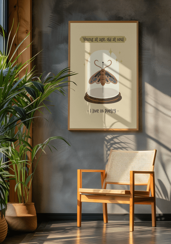 AI Generated Mockup Featuring A Vertical Art Print Placed Next To Indoor Plants As Inspiration For Gifts For Book Lovers