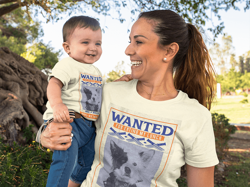 Baby Boy Smiling With His Mom Wearing Different Round Neck T Shirts Mockup Outdoors