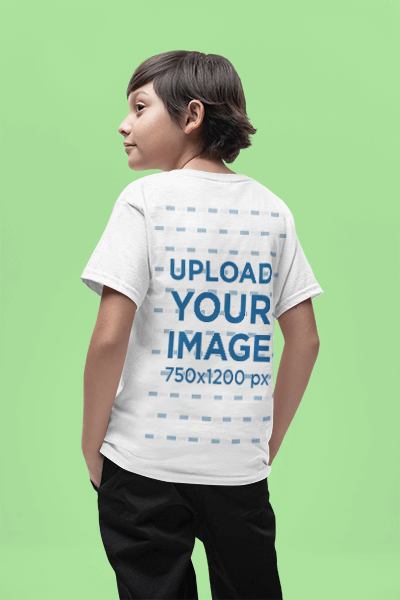 Back View Gildan T Shirt Mockup Featuring A Kid Standing In A Studio
