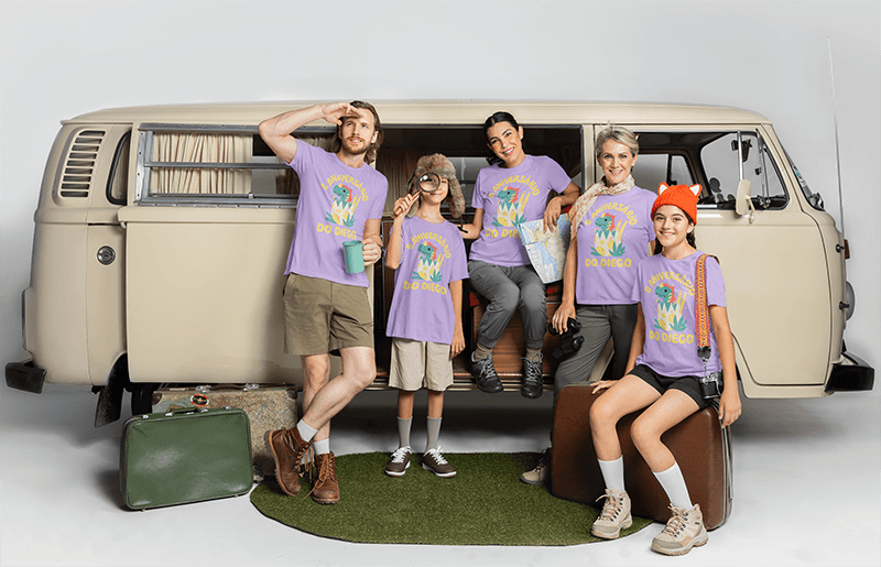 Bella Canvas T Shirt Mockup Of A Happy Family Posing Next To A Camper Van