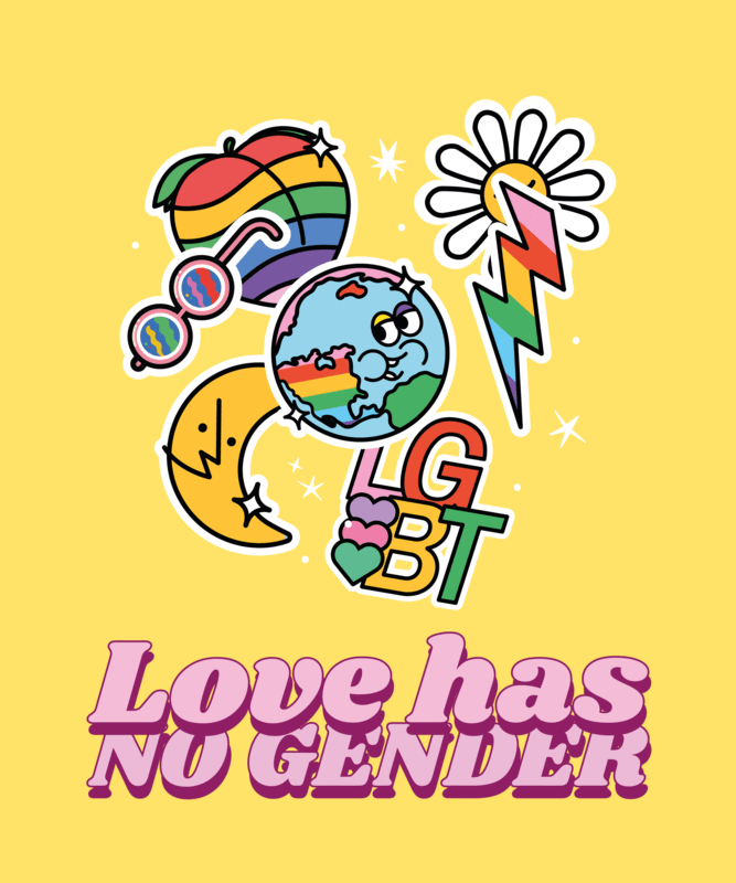 Colorful T Shirt Design Maker Featuring LGBTQ+ Stickers And A Quote