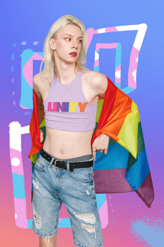 Cropped Tank Top Mockup Of A Transgender Model With An LGBT Pride Flag