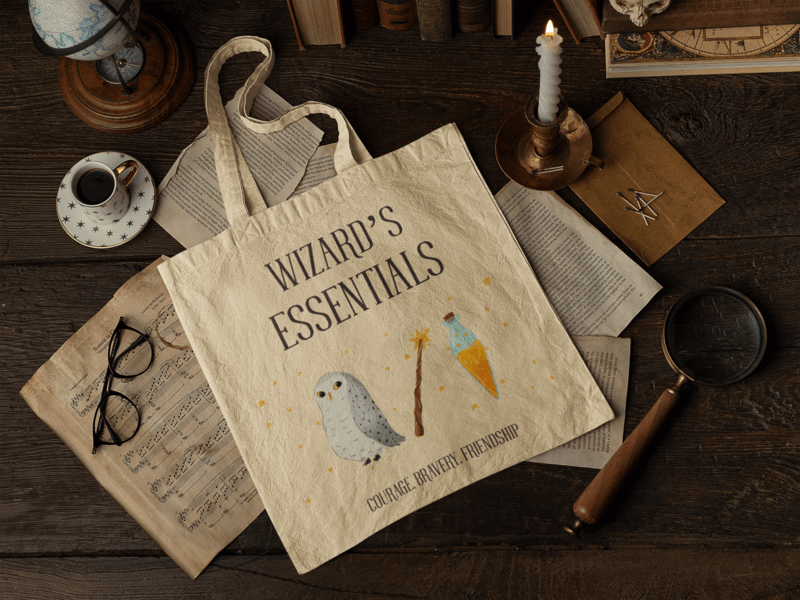 Dark Academia Themed Mockup Of A Tote Bag Placed On A Messy Desk