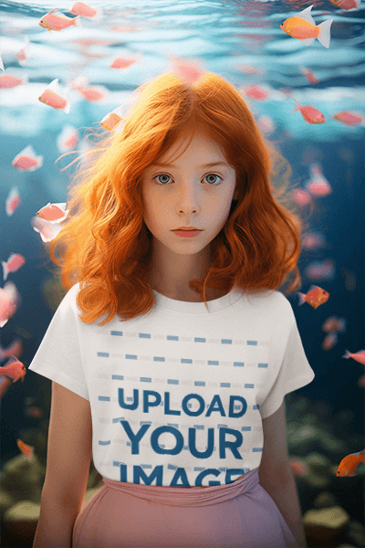 Fantasy Mockup Of A Redhead Girl Wearing A T Shirt Underwater