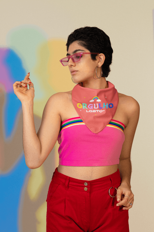 LGBTQ+ Pride Design Themed Bandana Mockup Featuring A Woman In A Studio