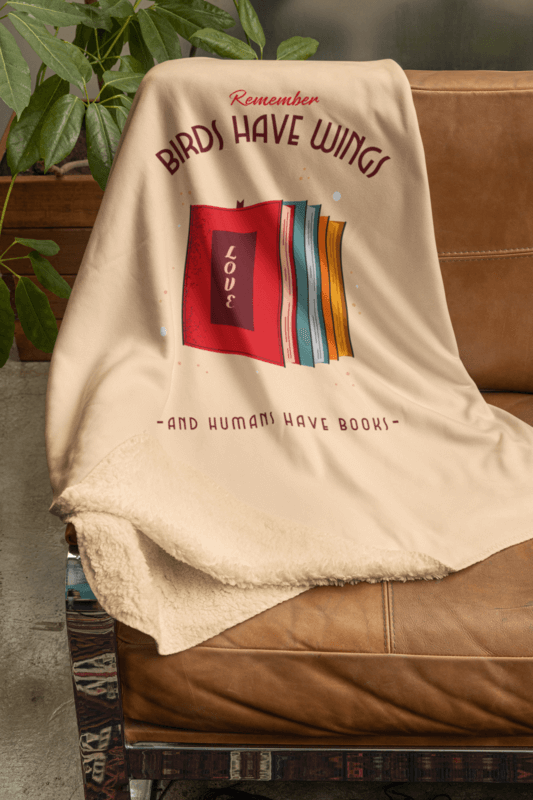 Mockup Of A Book Themed Sherpa Fleece Blanket Placed On A Couch