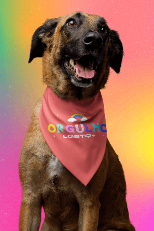 Mockup Of A Sublimated Bandana Featuring An Adorable Dog With A Pride Design