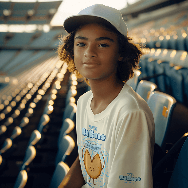 Mockup Of An Ai Generated Boy Wearing A T Shirt In A Baseball Stadium Featured