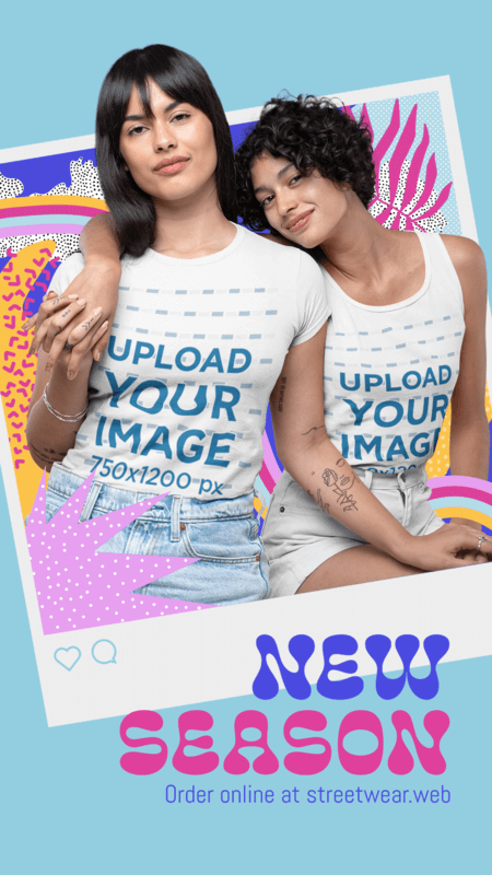 T Shirt Ad Tank Top Mockup Featuring A Happy Women Couple For A New Season Ad