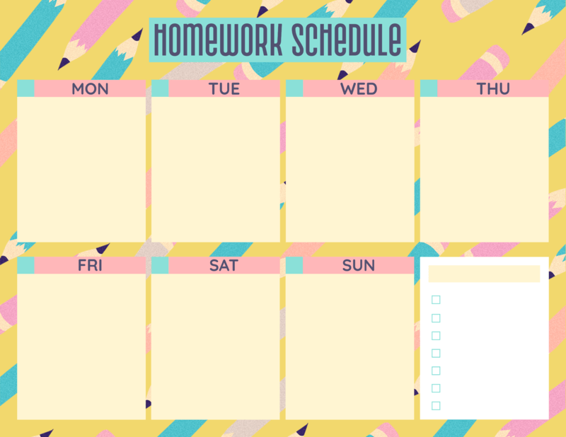 Calendar Design Maker For A Homework Schedule With A Pencil Pattern