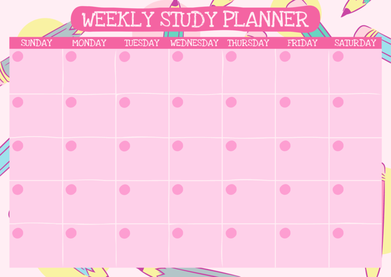 Calendar Design Template For A Weekly Study Plan With Illustrated Pencils