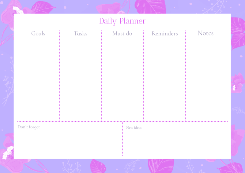 Daily Planner Generator Featuring A Colorful Layout And Leaf Graphics