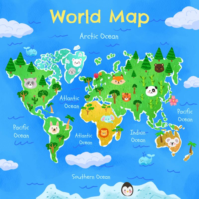 Worksheet Design Creator With A Colorful World Map And Emblematic Animal Illustrations