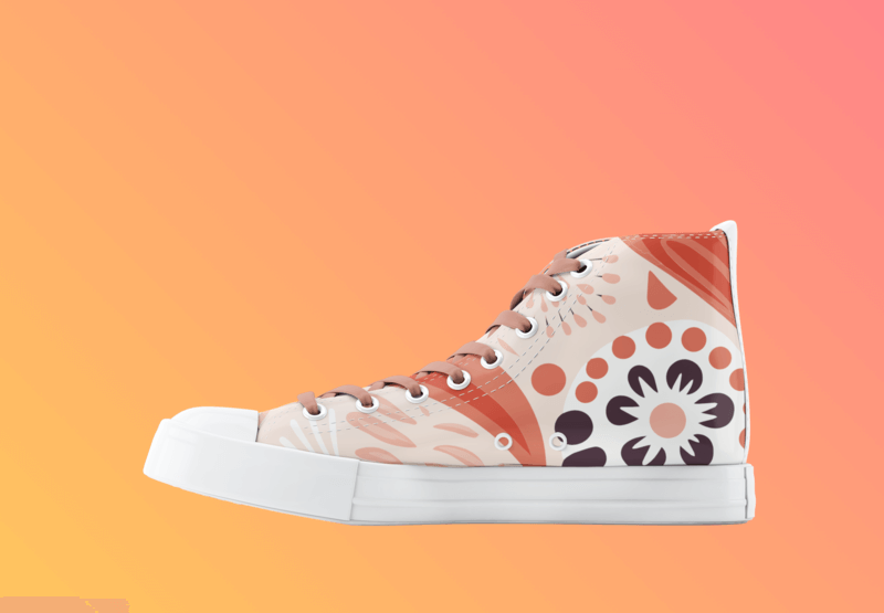 Mockup Featuring A Sublimated High Top Sneaker With A Floral Pattern