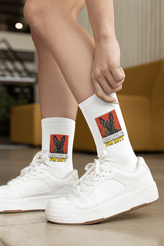 Mockup Of A Woman Wearing Mid Socks With An Embroidered Element