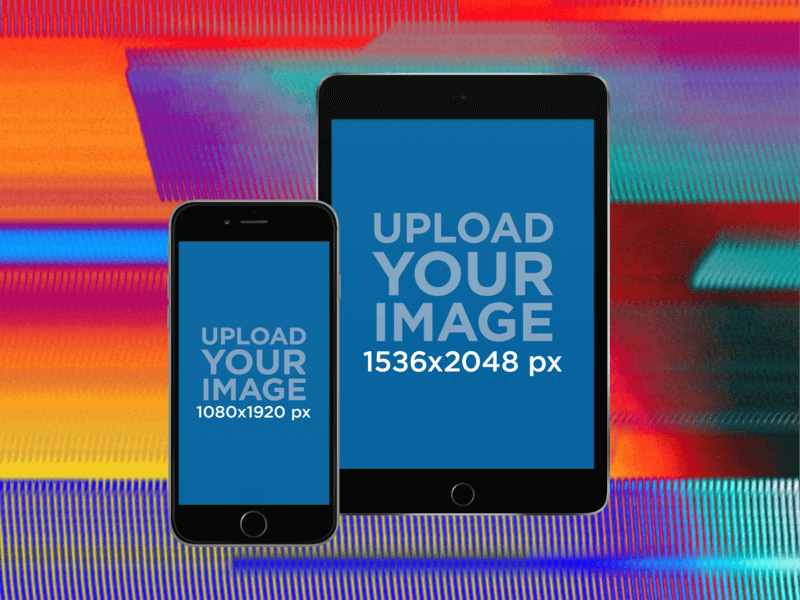 Mockup Of An Iphone And Ipad Mini In Frontal View Portrait Position Over A Png Retro Background